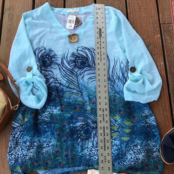 NWT Peacock Blue Sheer Tunic-Large - Picture 4 of 5